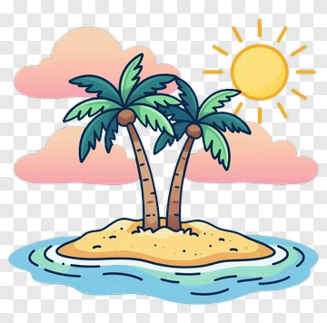 Cartoon Island With Palm Trees And Sun PNG