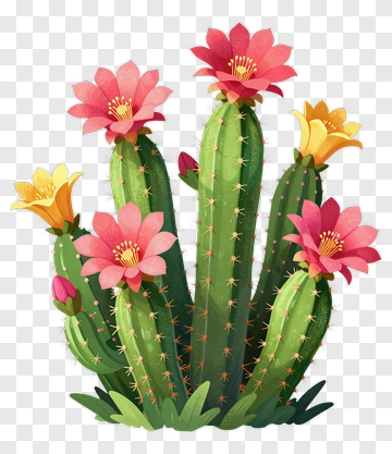 Colorful Cactus With Flowers PNG