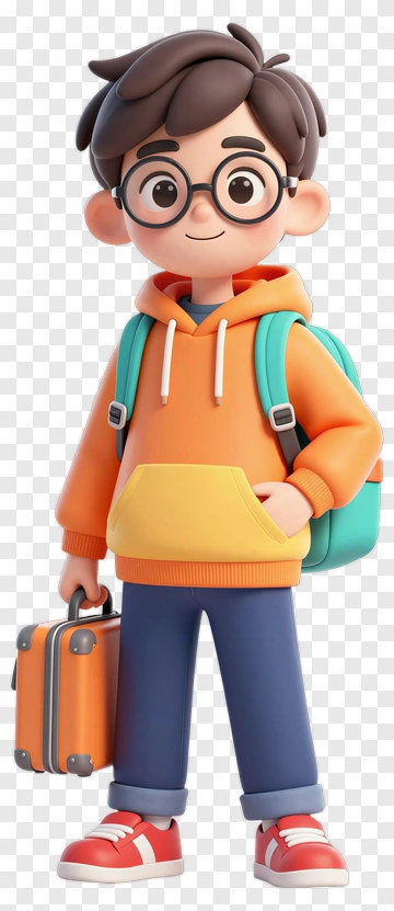 3D Boy Holding A Suitcase PNG