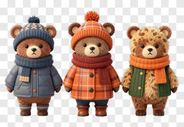 3D Cartoon Bears In Winter Clothing PNG