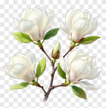 White Magnolia Flower Branch PNG