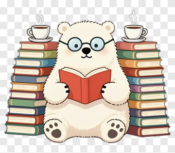 Cartoon Polar Bear Reading A Book PNG