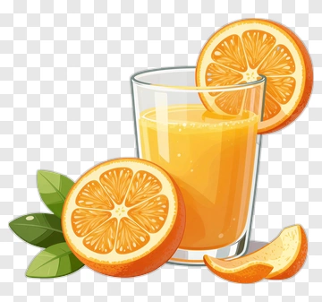 Fresh Orange Juice With Slices And Leaves PNG