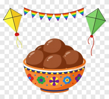 Colorful Bowl Of Sweets With Kites And Bunting PNG