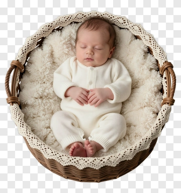 Sleeping Baby In A Woven Basket PNG