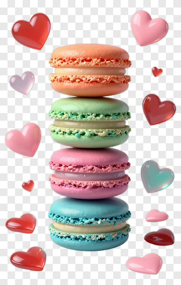Colorful Macarons With Heart Decorations PNG