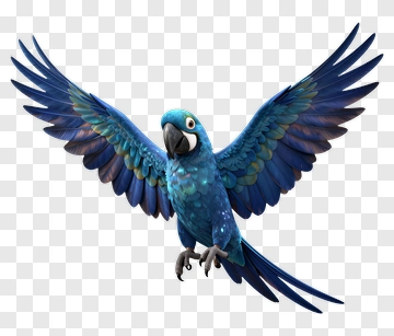 3D Blue Macaw Flying PNG