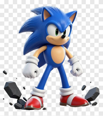 3D Blue Hedgehog Character Standing On Rocks PNG