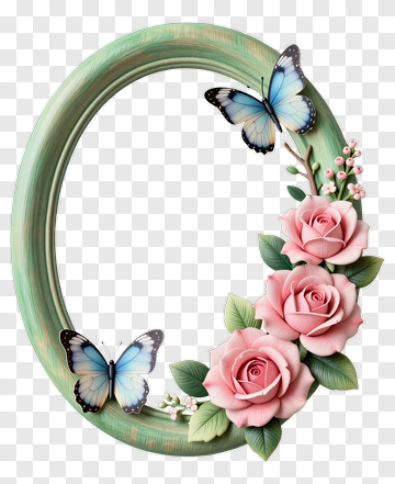 Floral Frame With Butterflies And Pink Roses PNG