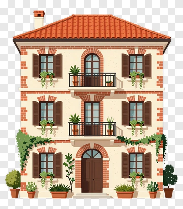 Stylish House With Balcony And Plants PNG