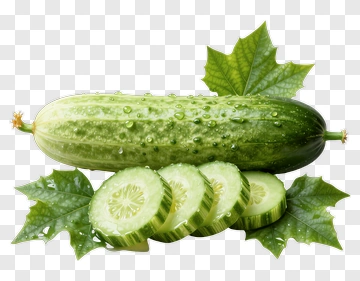 Fresh Cucumber With Slices And Leaves PNG