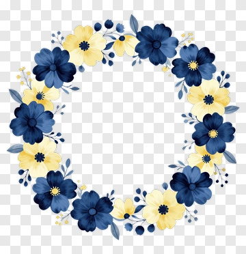 Floral Wreath With Blue And Yellow Flowers PNG
