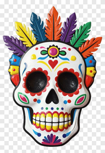 Colorful Sugar Skull With Feathers PNG