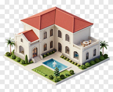 3D House With Pool And Garden PNG