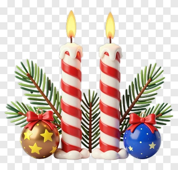 Christmas Candles With Ornaments And Pine Branches PNG