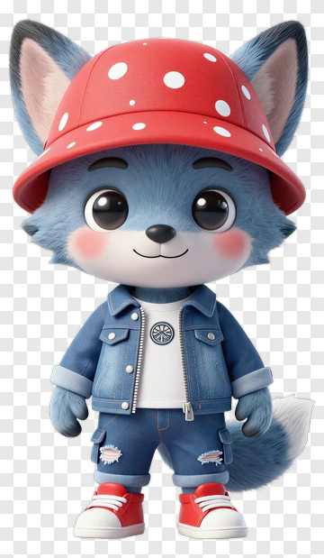 Cartoon Fox Wearing A Red Polka Dot Hat PNG
