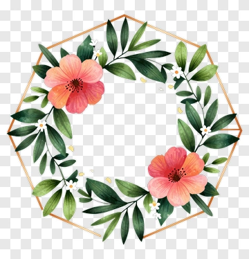 Floral Wreath With Pink Flowers And Green Leaves PNG