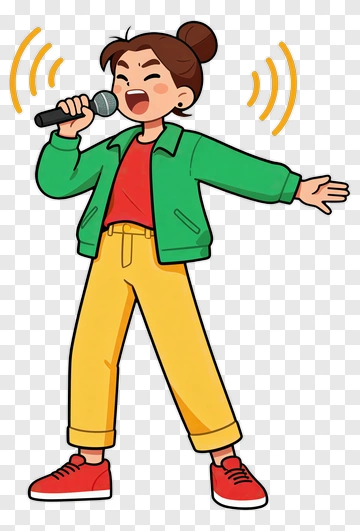 Cartoon Girl Singing With Microphone PNG