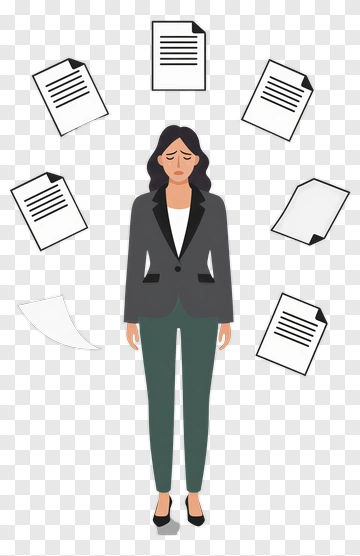 Stressed Businesswoman Surrounded By Papers PNG