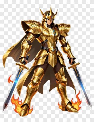 Golden Armored Knight Holding Two Swords PNG