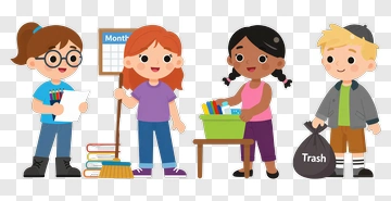 Cartoon Children Cleaning Up Together PNG