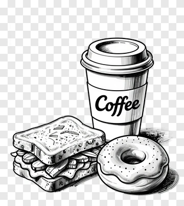 Coffee With Sandwich And Donut PNG