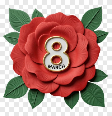 Red Flower With 8 March Decoration PNG