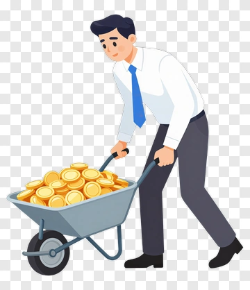 Businessman Pushing A Wheelbarrow Full Of Coins PNG