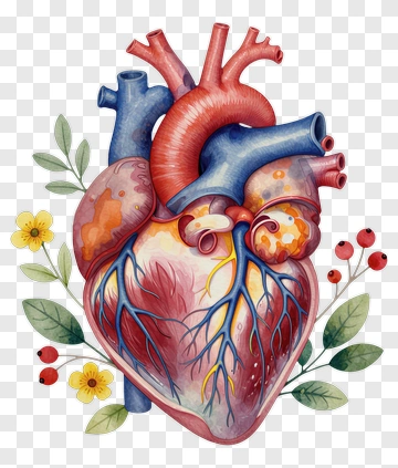 Colorful Anatomical Heart With Flowers PNG
