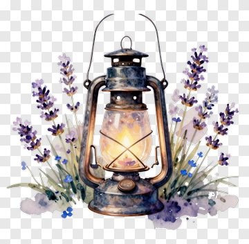 Vintage Lantern Surrounded By Lavender Flowers PNG