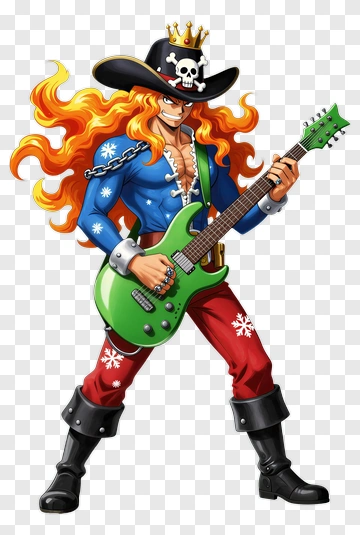 Cartoon Guitarist With Green Electric Guitar PNG
