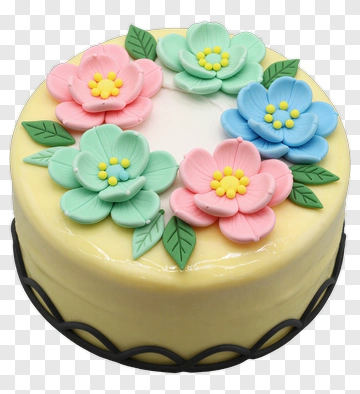 Cake Decorated With Colorful Flowers PNG