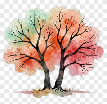 Colorful Watercolor Trees PNG