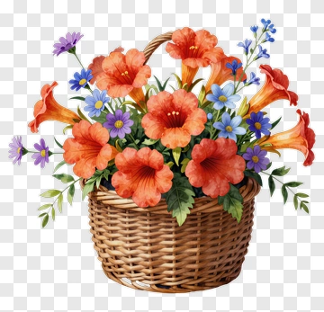 Colorful Flower Basket PNG