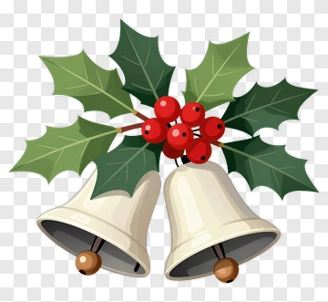 Christmas Bells With Holly Leaves And Berries PNG