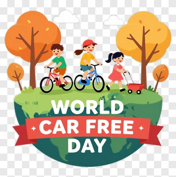 World Car Free Day Celebration With Children Riding Bicycles PNG