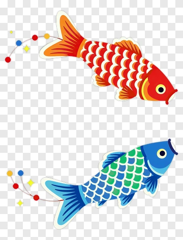 Colorful Cartoon Fish Swimming Together PNG