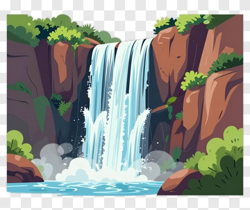 Waterfall In A Lush Green Landscape PNG