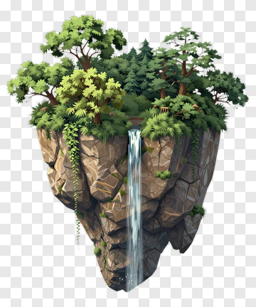 Isolated Floating Island With Waterfall And Trees PNG
