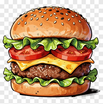 Cartoon Hamburger With Lettuce And Tomato PNG