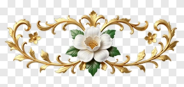 Elegant Floral Design With White Flower And Gold Accents PNG