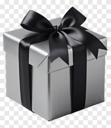 Silver Gift Box With Black Ribbon PNG