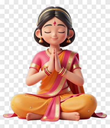 Cartoon Woman Sitting In Prayer Pose PNG