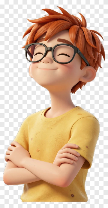 Cartoon Boy Smiling With Glasses PNG