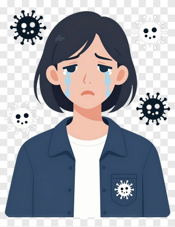 Sad Woman With Tears And Virus Illustrations PNG