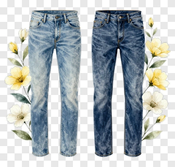 Denim Jeans With Floral Design PNG