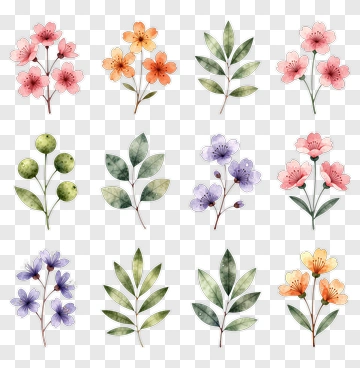 Colorful Watercolor Flower Collection PNG