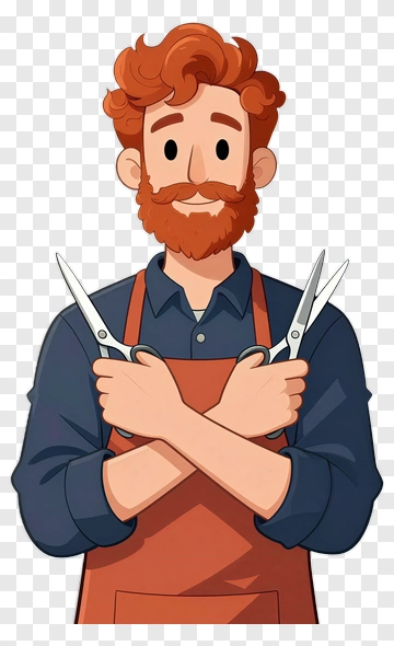 Cartoon Barber Holding Scissors PNG
