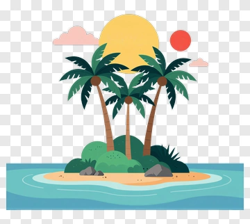 Tropical Island With Palm Trees And Sun PNG