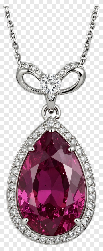 Pink Gemstone Necklace With Silver Pendant PNG
